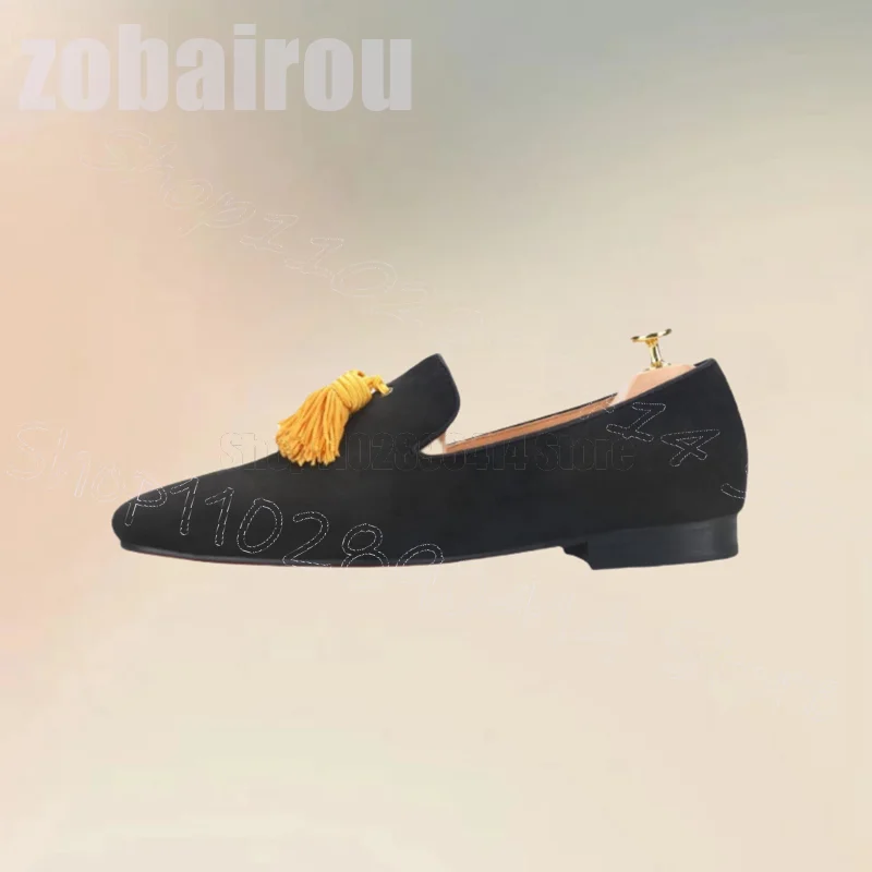 Men'S Shoes Yellow And Black - Yellow Tassels Decor Black Suede Men