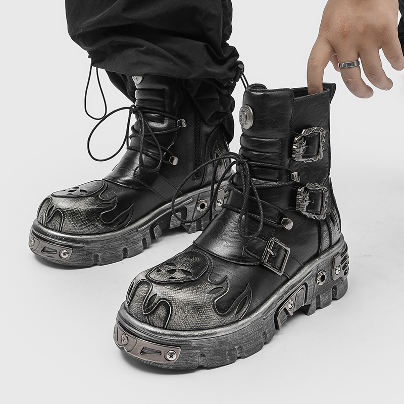 Punk Style Retro Cool Skull Fl - Men'S Shoes To Increase Height 评论和价格