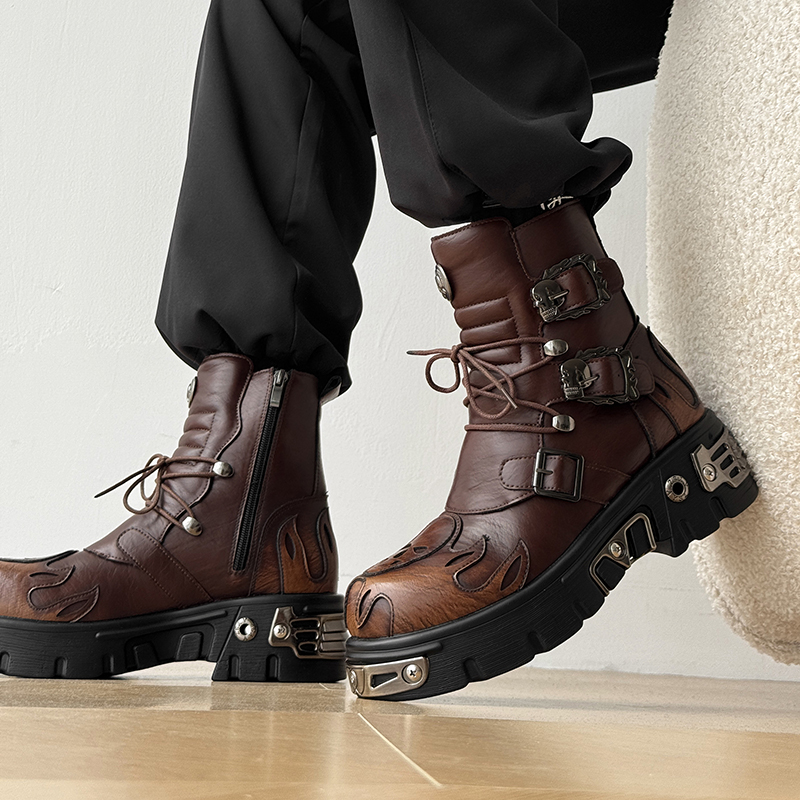 Punk Style Retro Cool Skull Fl - Men'S Shoes To Increase Height 评论和价格