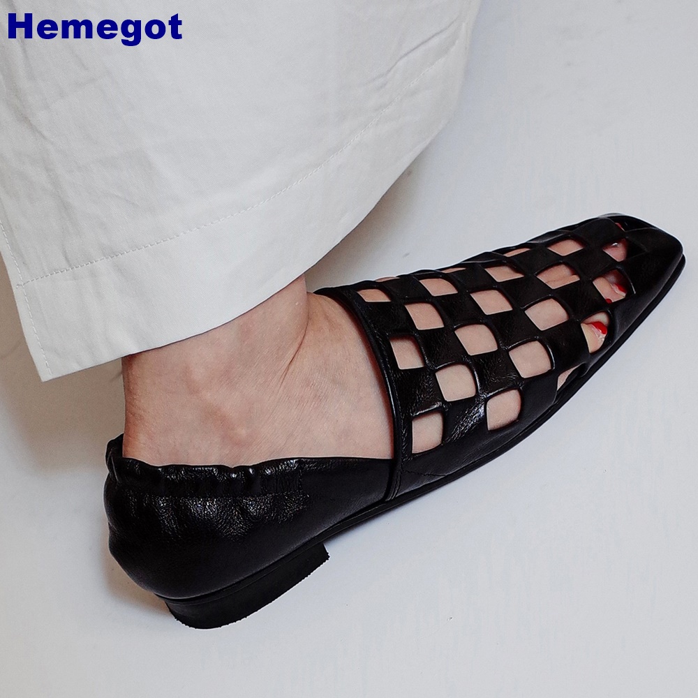Women Black Caged Flat Sandals - Men Shoes Black 评论和价格