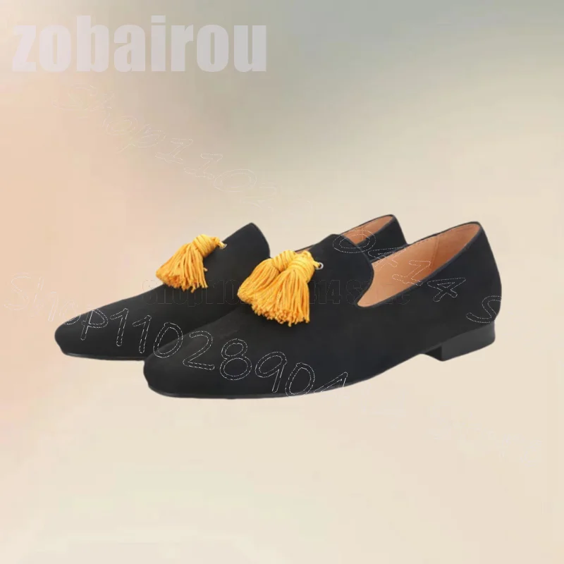Yellow Tassels Decor Black Sue - Men'S Shoes Yellow And Black 评论和价格