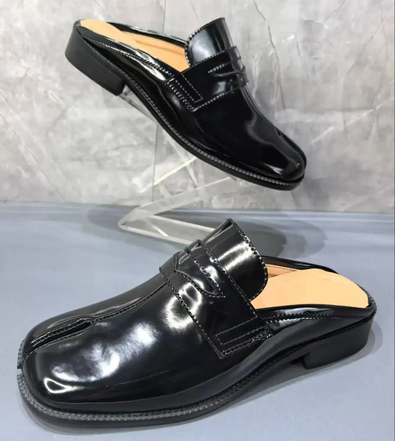 Split Toe Tabi Men's Slippers  - Men Shoes Black 评论和价格